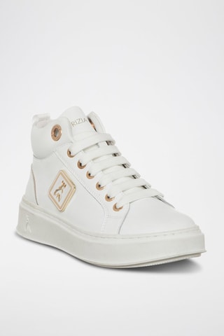 Baskets montantes plateformes en cuir - Blanc et doré