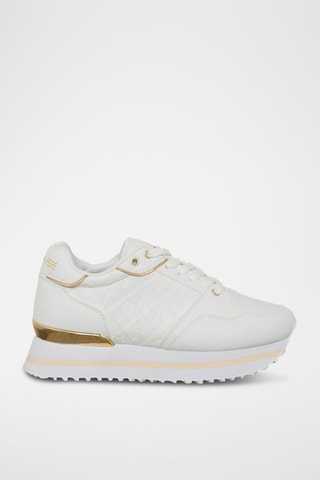 Baskets plateformes en cuir - Blanc, beige et doré