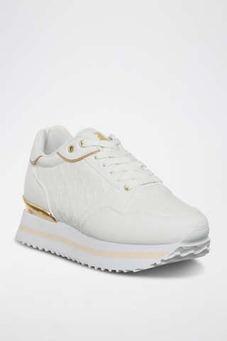 Baskets plateformes en cuir - Blanc, beige et doré