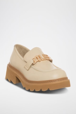 Mocassins à talons en cuir - Beige