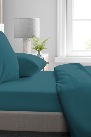 2 lençóis-capa em algodão 57 fios/cm² - Azul-celeste e azul-pato