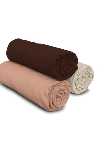 3 lençóis-capa em algodão 57 fios/cm² - Rosa, bege e chocolate