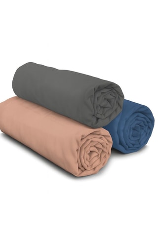 3 lençóis-capa em algodão 57 fios/cm² - Rosa, cinzento-escuro e azul