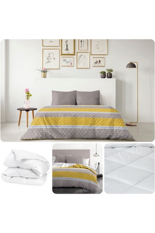 Conjunto de edredão Ophrys et couette - Cinzento, verde anis e branco