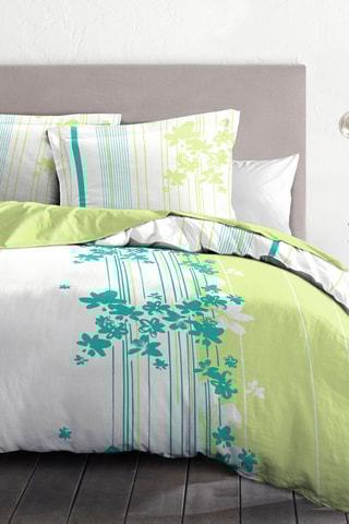 Conjunto de edredão em algodão 57 fios/cm² Cascade fleurie - Branco e verde