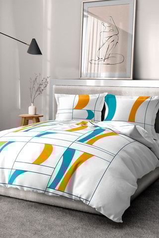 Conjunto de edredão em algodão 57 fios/cm² Atoll Branco e turquesa