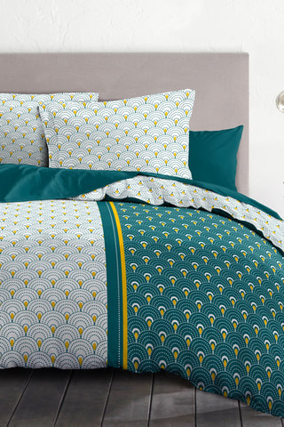 Conjunto de edredão em algodão 57 fios/cm² Rainbow - Verde pato e branco