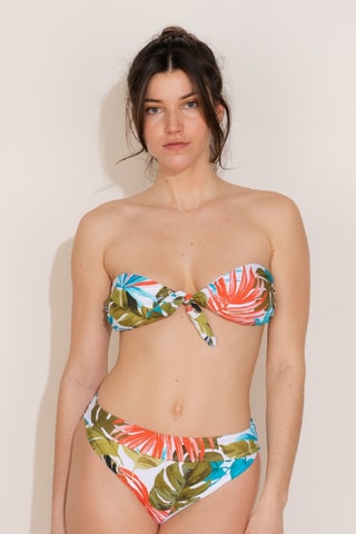 Bikini con coppe a vita alta - Bianco e verde scuro - Hibikini