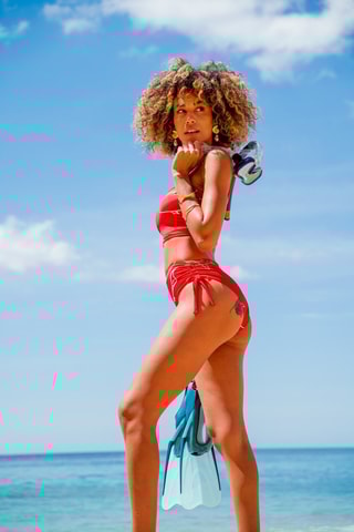 Tankini con coppe a vita alta - Rosso - Aulala