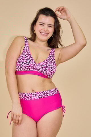 Maillot 2 pièces taille haute - Fuchsia - Pêche dorée