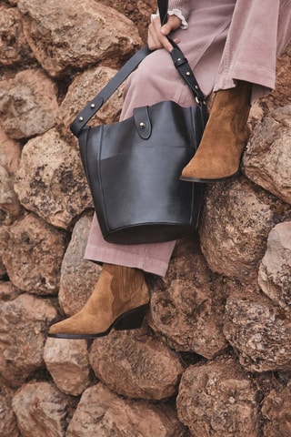 Bolso saco de piel - Negro