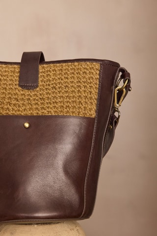 Bandolera de piel y yute - Marrón oscuro