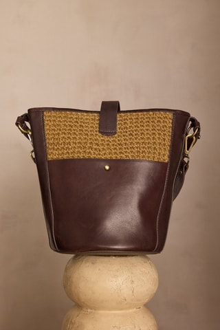 Bandolera de piel y yute - Marrón oscuro