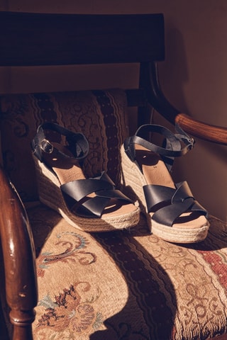 Sandalias de piel de cuña - Negro