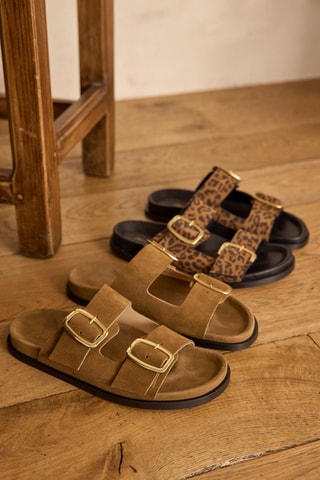 Mules en croûte de cuir - Marron