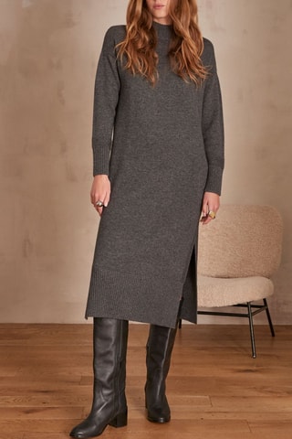 Vestido-camisola em lã e pelos de yack - Cinzento-escuro