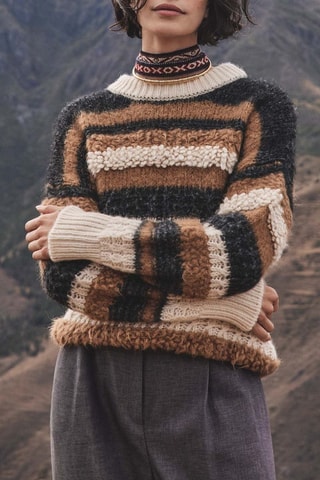 Camisola em alpaca e lã - Castanho e preto