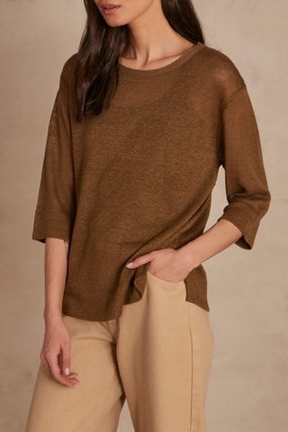 Camisola em linho - Verde-azeitona