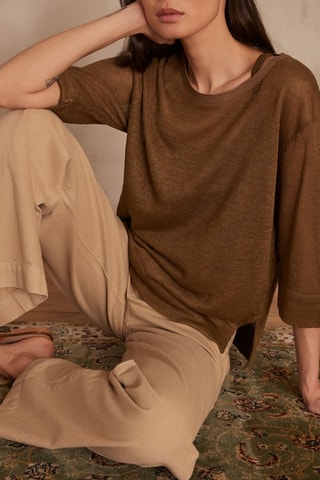 Camisola em linho - Verde-azeitona