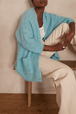 Casaco em mohair e lã - Turquesa