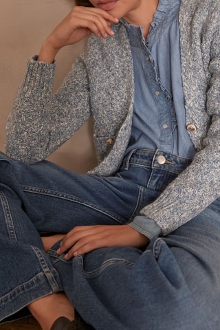 Cárdigan - Celeste jaspeado y gris jaspeado