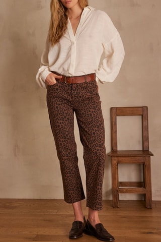 Pantalón recto 7/8 - Marrón