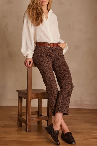 Pantalón recto 7/8 - Marrón