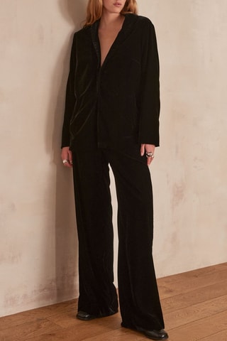 Pantalón ancho de terciopelo de tiro alto - Negro