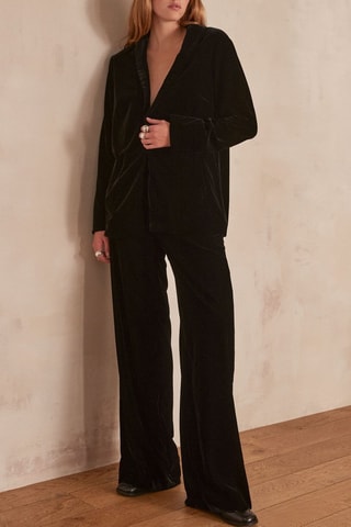 Pantalón ancho de terciopelo de tiro alto - Negro