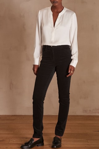 Pantalón slim fit de pana de tiro alto - Negro