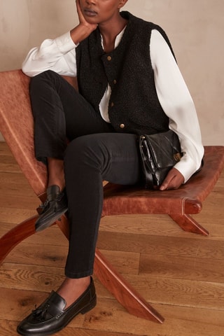 Pantalón slim fit de pana de tiro alto - Negro