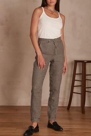 Pantalón pitillo de lino de tiro alto - Negro