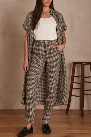 Pantalón pitillo de lino de tiro alto - Negro