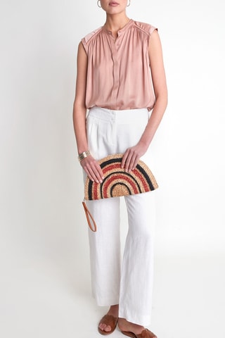 Pantalon droit taille haute en lin Blanc