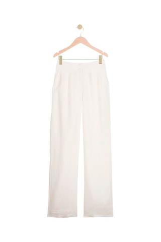 Pantalon droit taille haute en lin Blanc