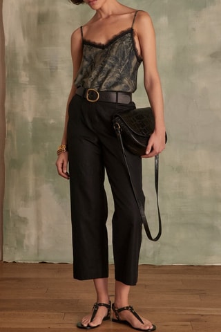 Pantalón ancho de lino - Negro