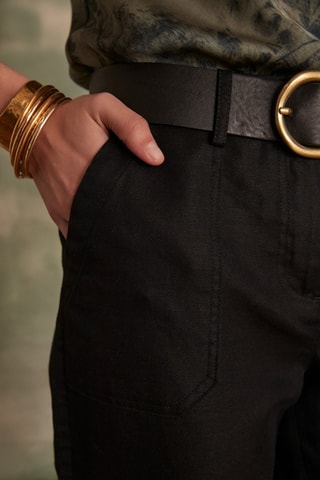 Pantalón ancho de lino - Negro