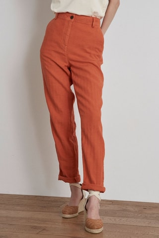 Pantalon droit en lin taille haute - Orange