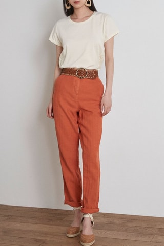 Pantalon droit en lin taille haute - Orange