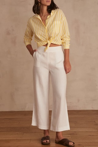 Pantalón 7/8 de lino de tiro alto - Blanco