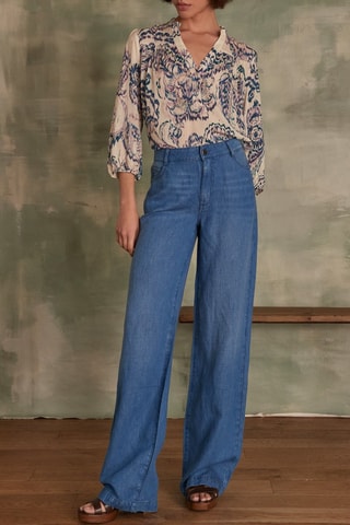 Vaquero recto de lino - Azul cobalto