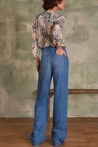 Vaquero recto de lino - Azul cobalto