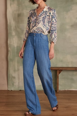 Vaquero recto de lino - Azul cobalto