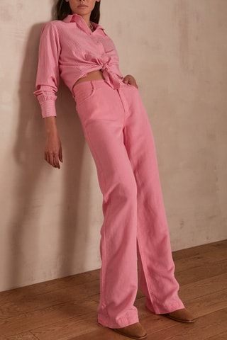 Vaquero recto de lino - Rosa