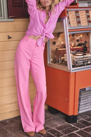 Vaquero recto de lino - Rosa