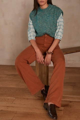 Vaquero recto de lino - Marrón