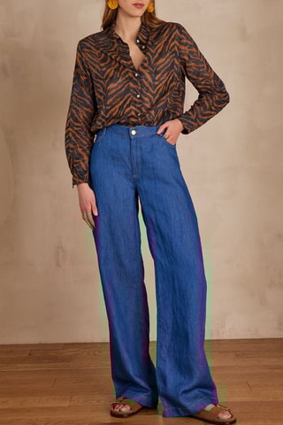 Vaquero de lino de tiro alto - Índigo