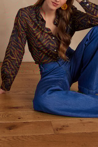 Vaquero de lino de tiro alto - Índigo