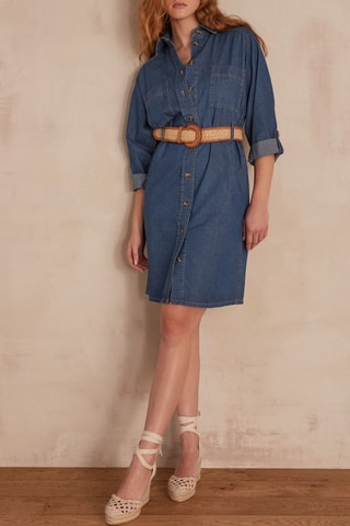 Vestido-camisa de ganga - Azul-cobalto