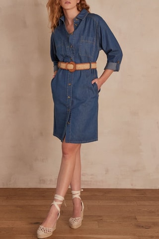 Vestido-camisa de ganga - Azul-cobalto